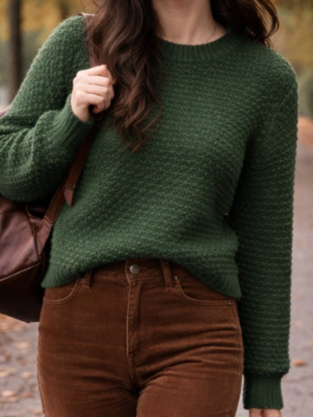 Forest Green Oversized Knit Sweater with High Neckline